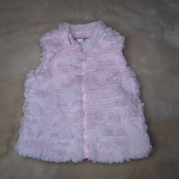 Little Girls Faux Fur Pink Sparkly Vest Size 2 T - Picture 1 of 10